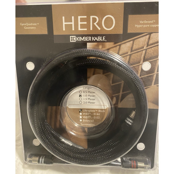 New Kimber Kable Hero 1 Meter Pair with Ultraplate Black RCA Connectors - Picture 3 of 8